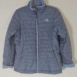 The North Face Girls Mossbud Swirl Reversible Blue Tone Puffer Jacket Sz XL